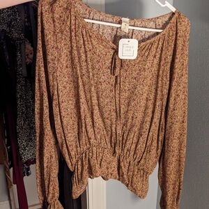 Ruffled Blouse Boutique Blouse Floral Print Brown